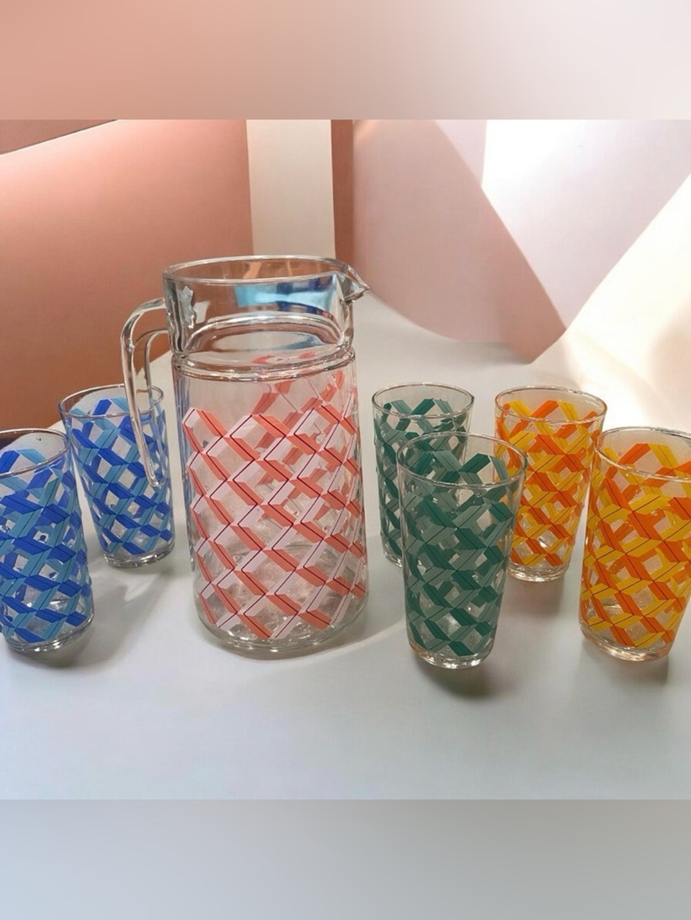 Vintage French lattice  glass lemonade set 1960s excellent condition rare